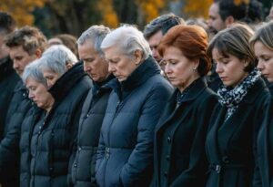 a family during the funeral service of a loved one